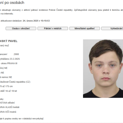 záznam z databáze k osobě Pavel Behenský - Policie ČR