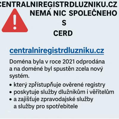 Doména Centralniregistrdluzniku.cz nemá nic společného s CERD