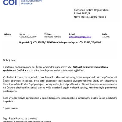 Datlok s.r.o., jednatel Ing. Petr Štěpán: Česká obchodní inspekce postoupila stížnost na klamavou reklamu živnostenskému úřadu