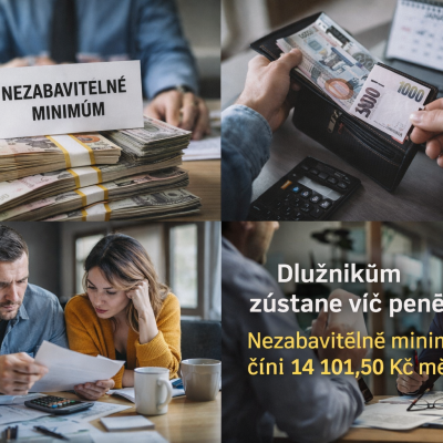 Změna výpočtu nezabavitelného minima znamená, že lidem v exekuci nebo oddlužení zůstane z výplaty vyšší částka – základ letos činí 14 101,50 Kč a dál se zvyšuje podle vyživovaných osob.