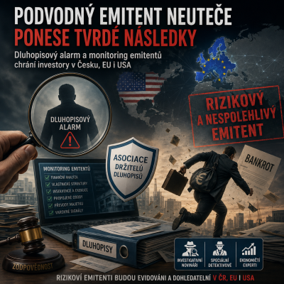Dluhopisový alarm a monitoring emitentů jsou již k dispozici. Asociace držitelů dluhopisů zavádí nový systém ochrany investorů, který má odhalovat rizikové emise, podezřelé bankroty, vyvádění majetku i osoby stojící v pozadí dluhopisových schémat.