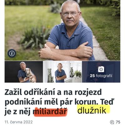 uměle vytvořený miliardář v exekuci