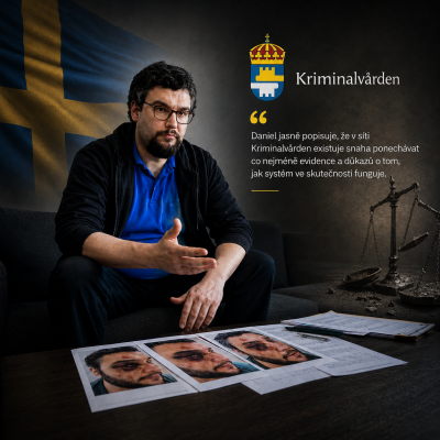 Daniel popisuje prostředí, kde podle něj systém Kriminalvården ponechává minimum evidence o tom, co se ve vazbě skutečně děje. Kamerami hlídaný prostor tak může paradoxně skrývat bolest, bezpráví i chybějící důkazy.